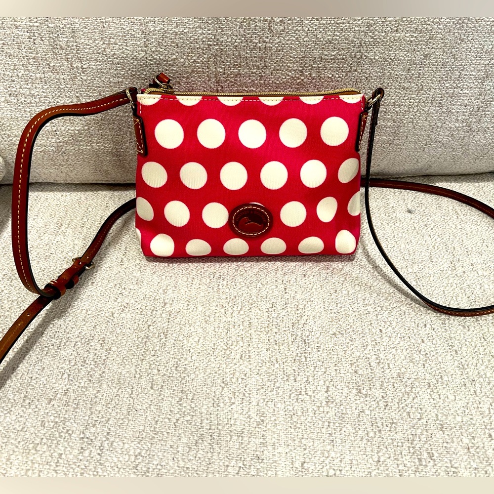 Women's Dooney & Bourke nylon Crossbody Pouchette Polka Dots Saybrook Hot Pink